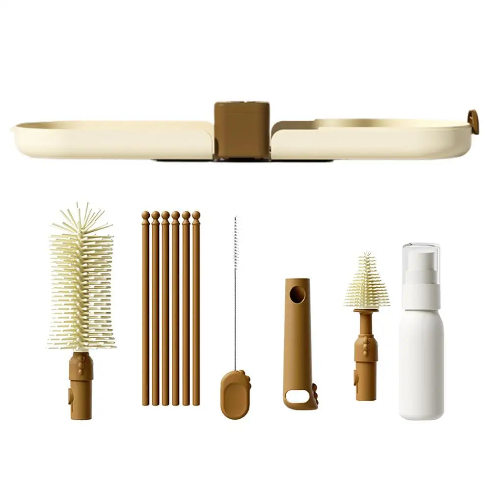 Baby Bottle Cleaning Brush Set | Silicone Travel Case & Drying Rod