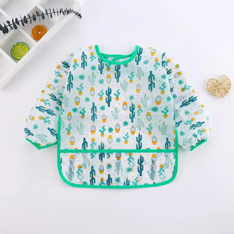 Long Sleeve Baby Bib - Waterproof Cartoon Feeding Apron for 0-3 Years