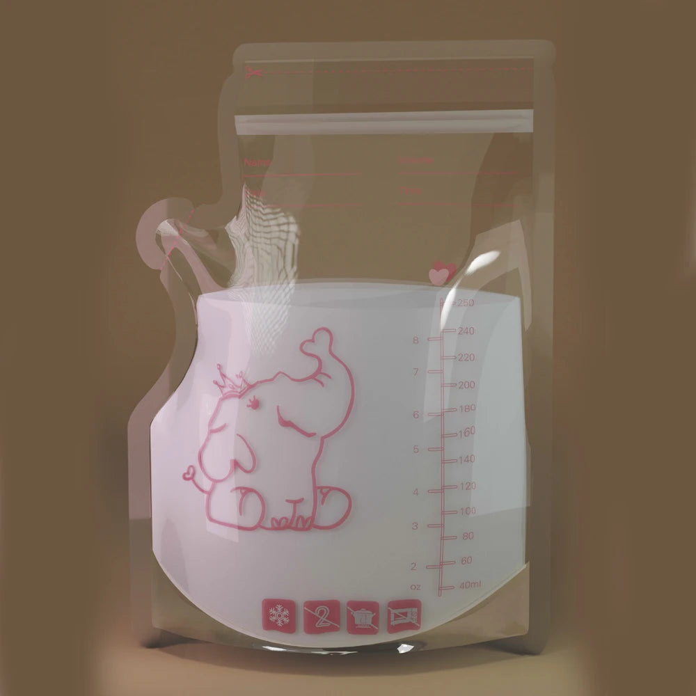 Silicone measuring cup with cartoon design on a clear packaging bag against a brown background
