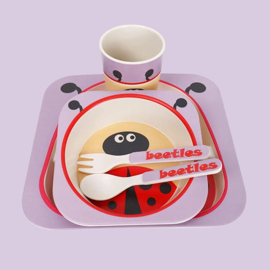 Bamboo Baby Feeding Set - 5 Piece Natural Tableware | Ladybird Design