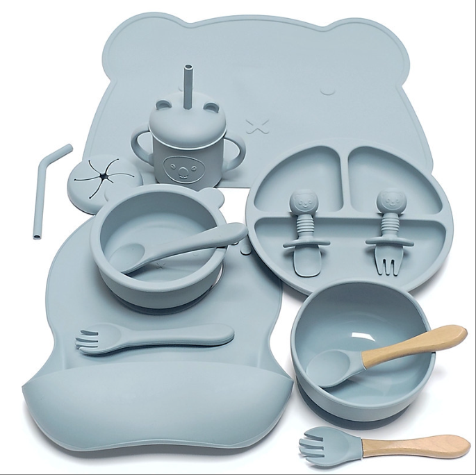 Baby Silicone Feeding Set with Suction Plate | Cartoon Design