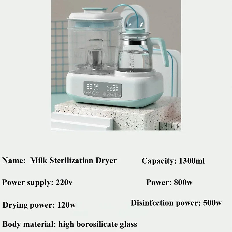 Milk sterilization dryer with specifications on a white background