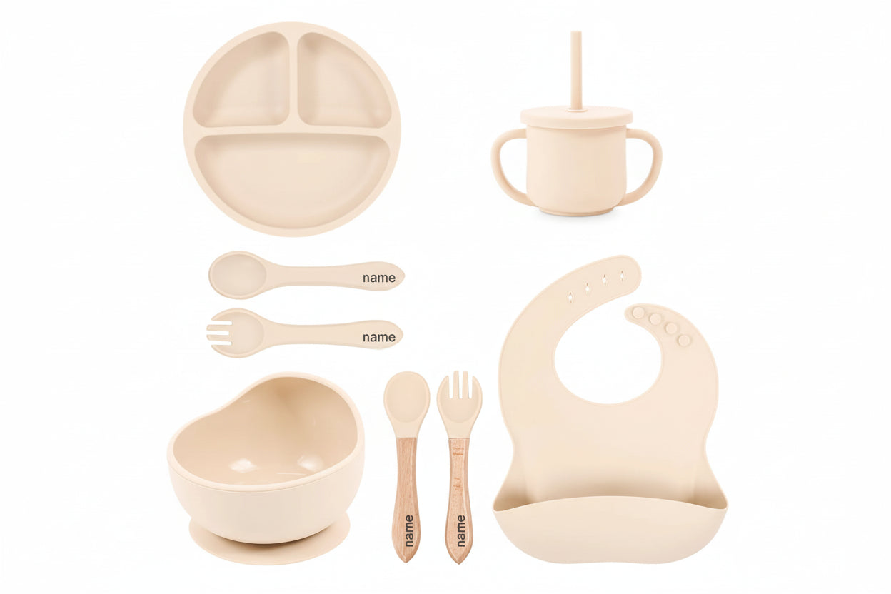Beige baby dining set  on a white background