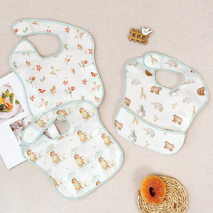 3-Piece Reusable Baby Bib Set - Animal Print Waterproof Feeding Bibs