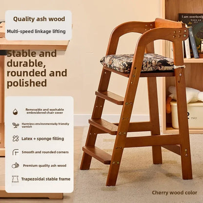 Adjustable Wooden High Chair for Babies & Toddlers - Extra Wide Seat with Footrest