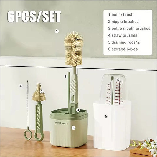 Silicone Baby Bottle Brush Set with Storage Box - Portable Cleaning Kit