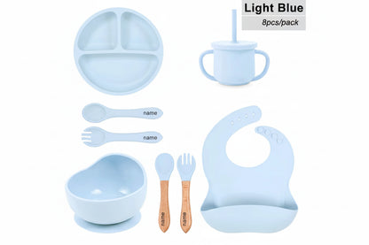 Light blue baby dining set  on a white background