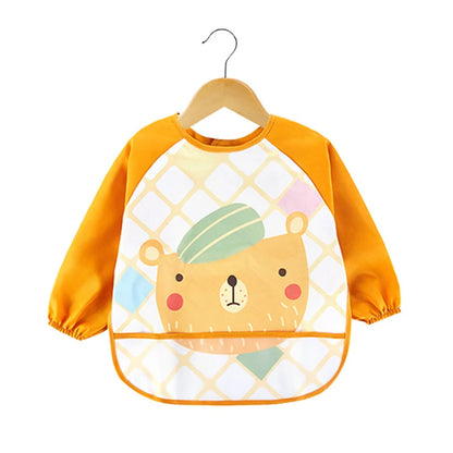 Long Sleeve Baby Bib - Waterproof Cartoon Feeding Apron for 0-3 Years