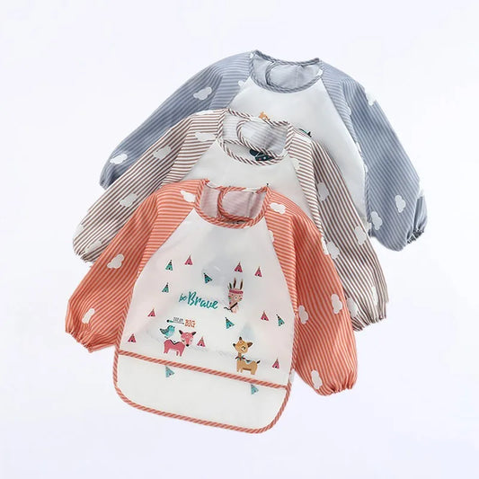 Long Sleeve Baby Bib with Pocket - Cartoon Waterproof Apron for 0-3 Years