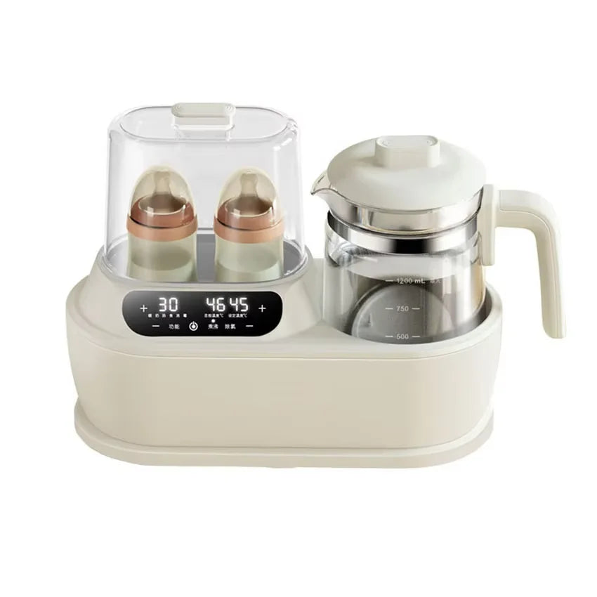 White electric hot water dispenser with digital display on a white background