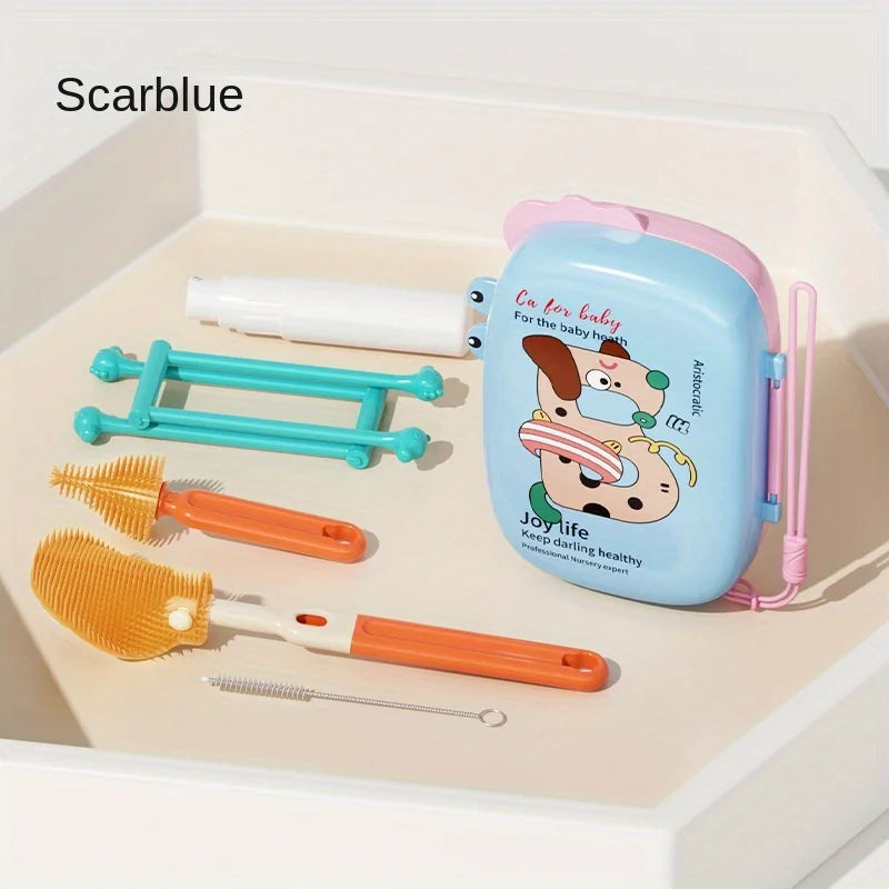 Portable Bottle Brush Set | Travel Cleaning Kit with Drain Rack