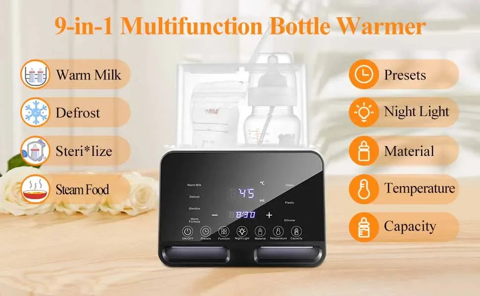 6-in-1 Baby Bottle Warmer & Digital Steam Steriliser – Accurate Temperature Control for Milk & Baby Food (UK Plug)
