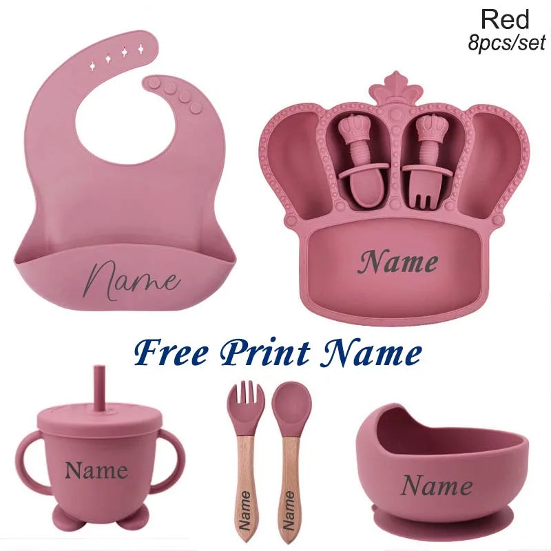 8-Piece Silicone Baby Feeding Set | Crown Plate with Suction Bowl | BPA-Free Tableware