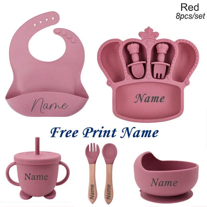 8-Piece Silicone Baby Feeding Set | Crown Plate with Suction Bowl | BPA-Free Tableware
