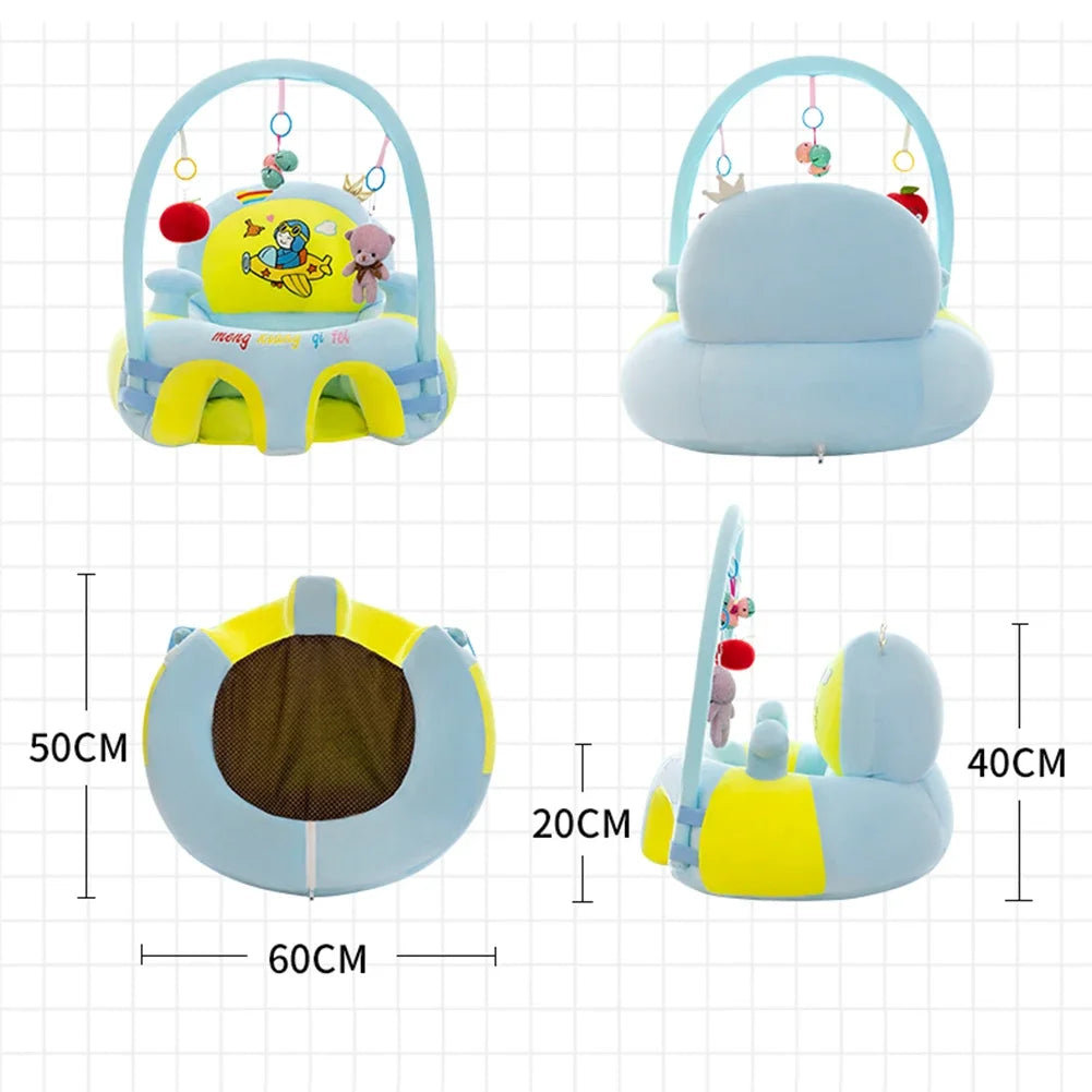 Baby activity center with dimensions on a grid background