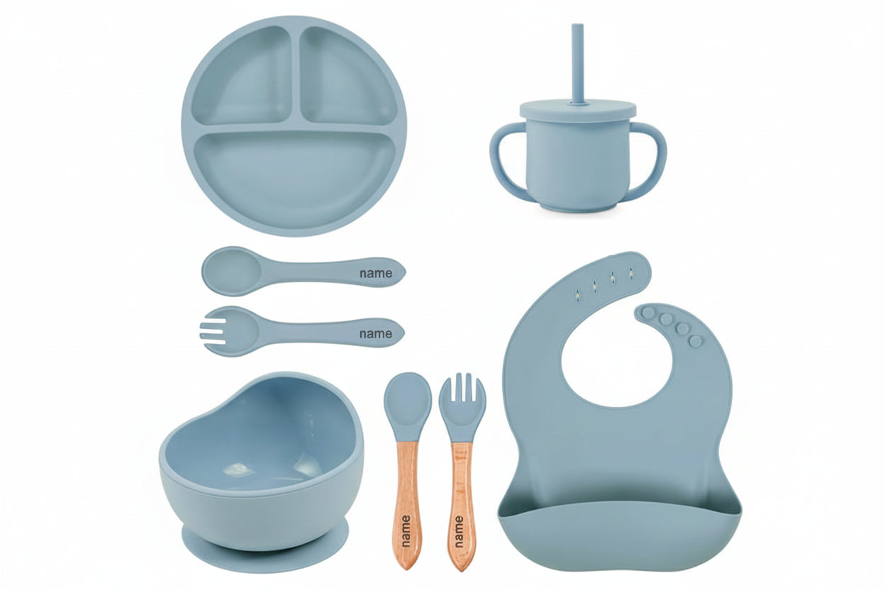 Blue children's dining set  blue on white background