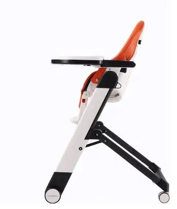 Foldable chair with orange cushion on a white background