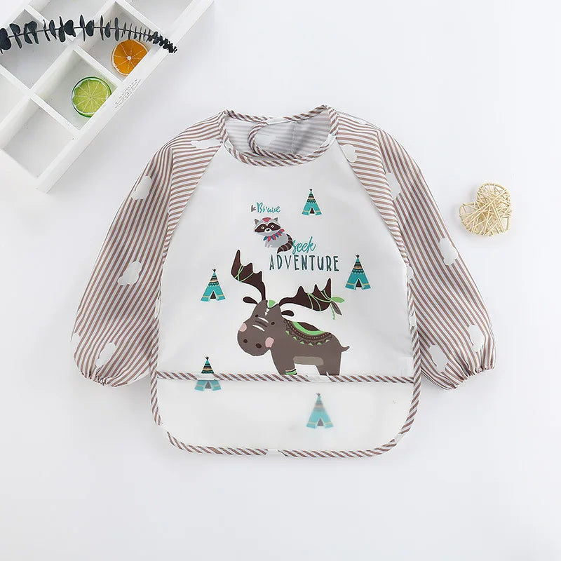 Long Sleeve Baby Bib with Pocket - Cartoon Waterproof Apron for 0-3 Years