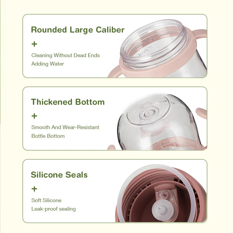 Product features with text on a beige background