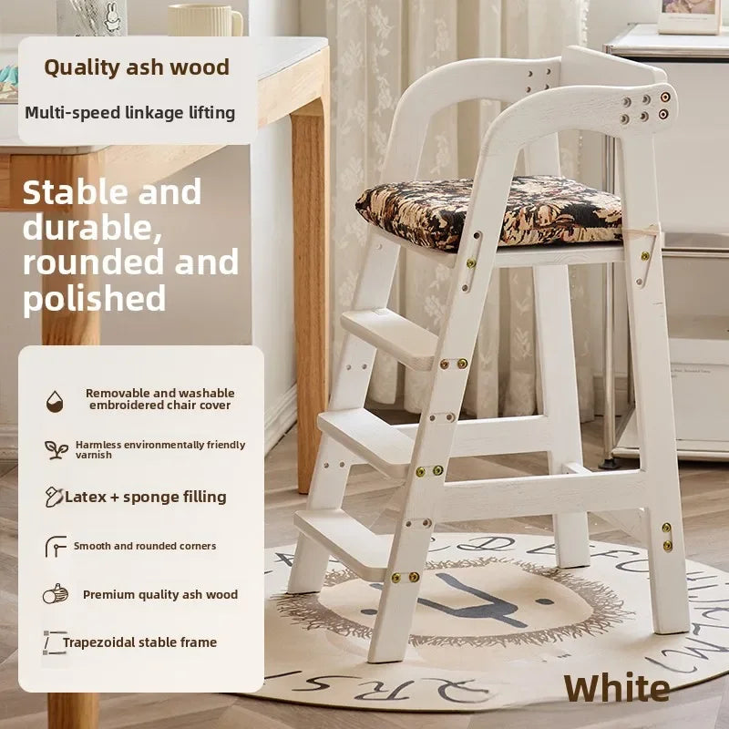 Adjustable Wooden High Chair for Babies & Toddlers - Extra Wide Seat with Footrest