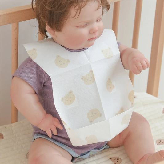 50-Pack Disposable Baby Bibs - Cartoon Bear Design for 6 Months to 2 Years