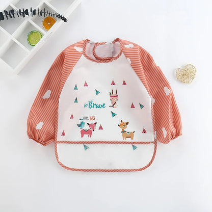 Long Sleeve Baby Bib with Pocket - Cartoon Waterproof Apron for 0-3 Years