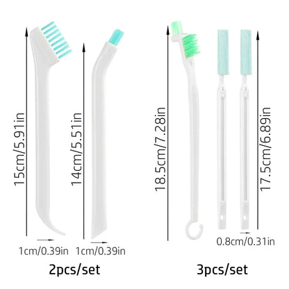 Measurement chart of dental cleaning tools with dimensions labeled.