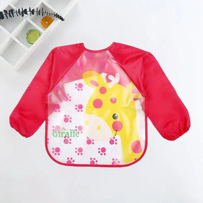 Long Sleeve Baby Bib with Pocket - Cartoon Waterproof Apron for 0-3 Years