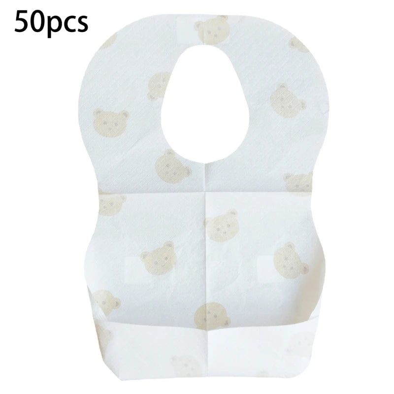 50-Pack Disposable Baby Bibs - Cartoon Bear Design for 6 Months to 2 Years