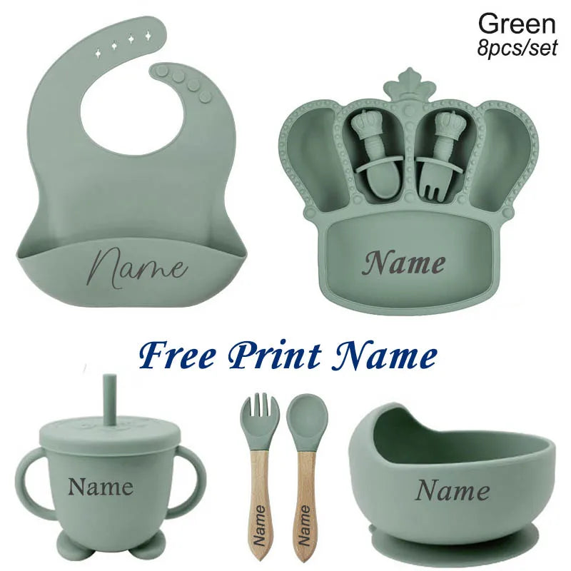 8-Piece Silicone Baby Feeding Set | Crown Plate with Suction Bowl | BPA-Free Tableware