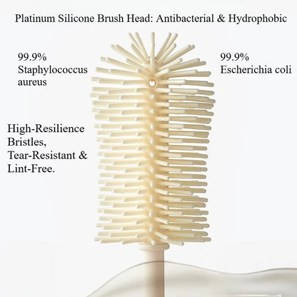 Platinum Silicone Brush Head with antibacterial and hydrophobic properties, high-resilience bristles, and tear-resistant features.