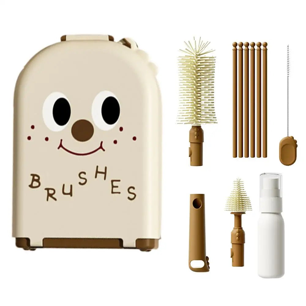 Baby Bottle Cleaning Brush Set | Silicone Travel Case & Drying Rod