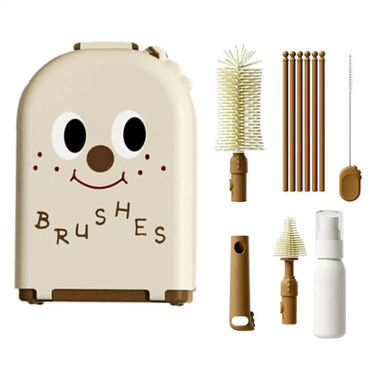 Baby Bottle Cleaning Brush Set | Silicone Travel Case & Drying Rod