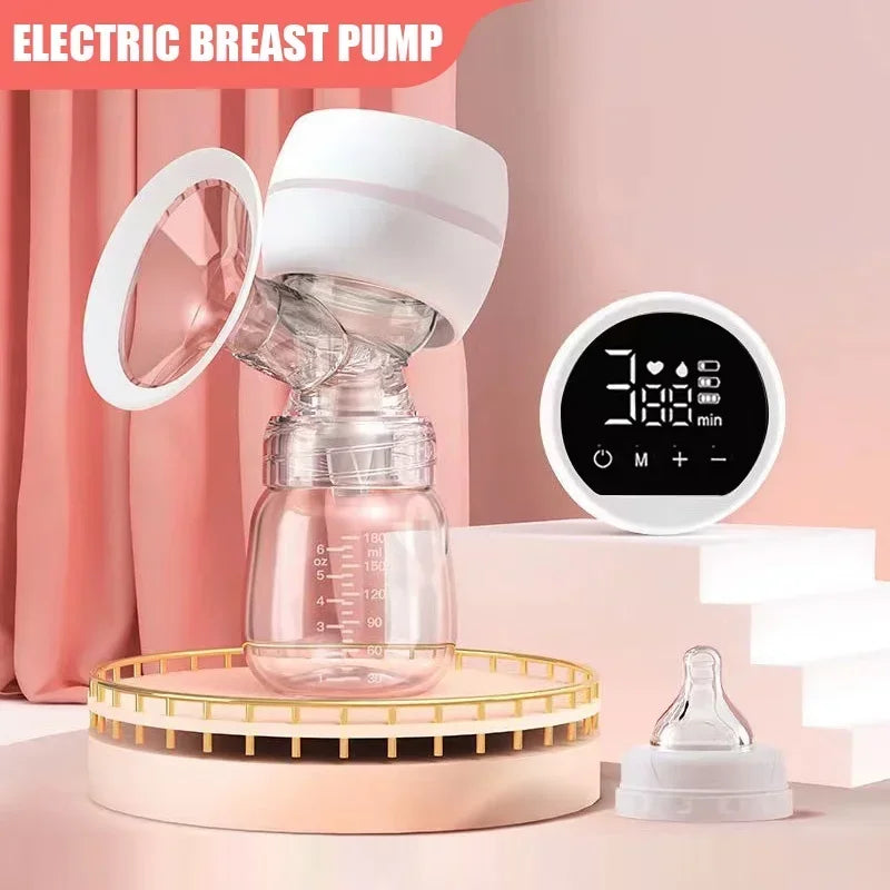 Electric breast pump with digital display on a pink background