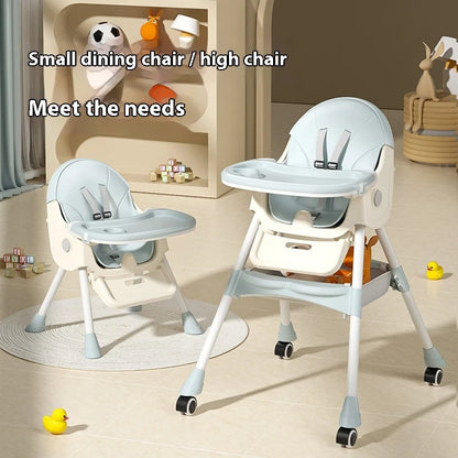 Children's high chair with wheels in a room setting