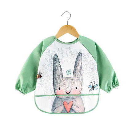 Long Sleeve Baby Bib - Waterproof Cartoon Feeding Apron for 0-3 Years