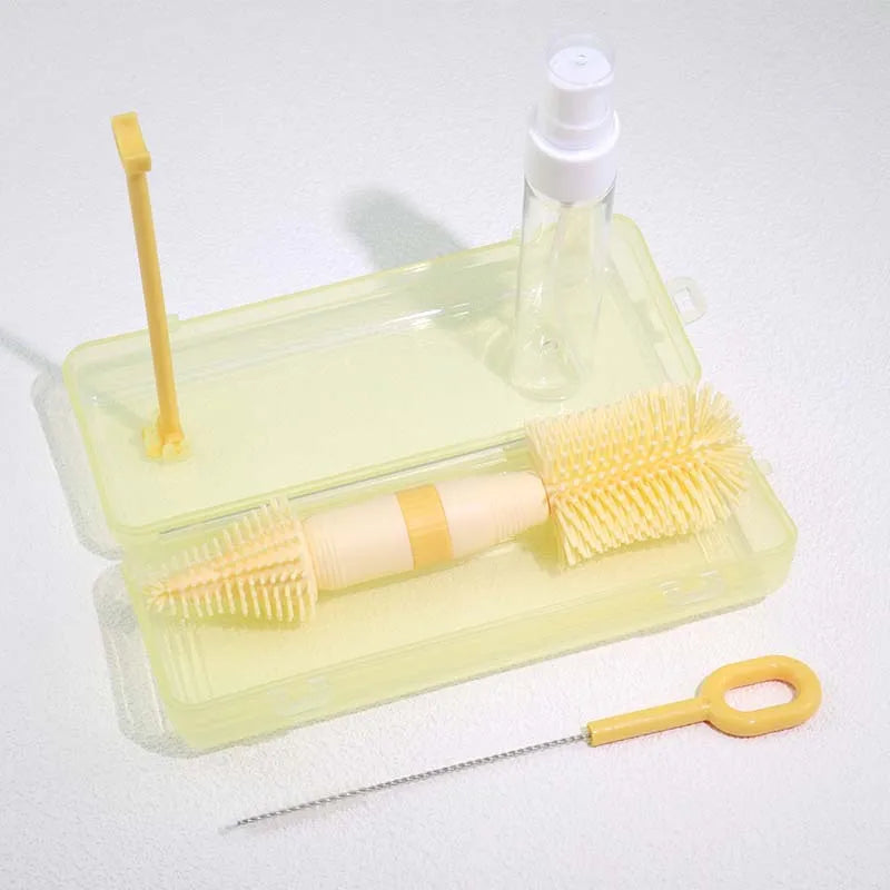 Travel Baby Bottle Cleaning Set - Portable Brush Kit with Storage & Drip Rack