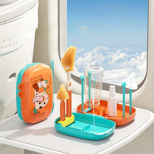 Portable Bottle Brush Set | Travel Cleaning Kit with Drain Rack