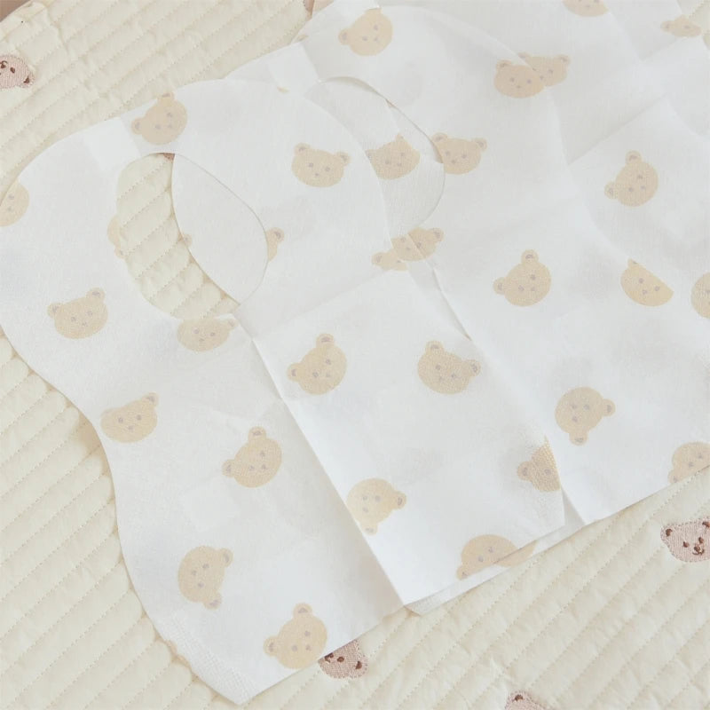 50-Pack Disposable Baby Bibs - Cartoon Bear Design for 6 Months to 2 Years