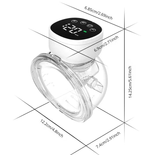 Digital kitchen scale with clear container and dimensions displayed
