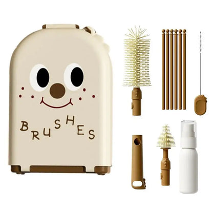 Baby Bottle Cleaning Brush Set | Silicone Travel Case & Drying Rod