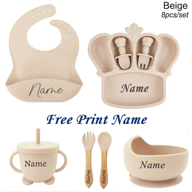 8-Piece Silicone Baby Feeding Set | Crown Plate with Suction Bowl | BPA-Free Tableware