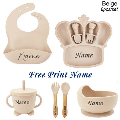 8-Piece Silicone Baby Feeding Set | Crown Plate with Suction Bowl | BPA-Free Tableware