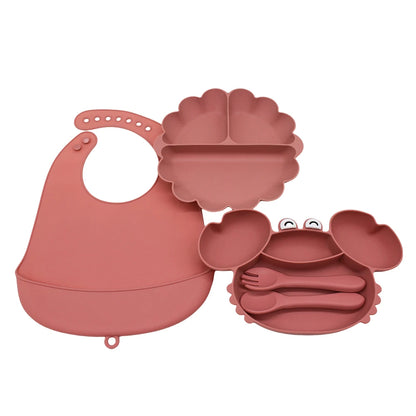 Baby Weaning Set - Pumpkin Divided Plate, Suction Bowl & Bib | Self-Feeding Tableware