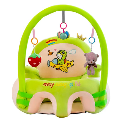 Green baby activity center with toys on a white background