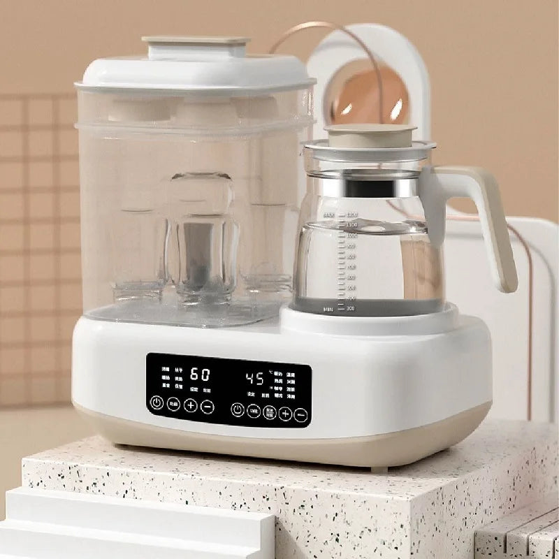 White kitchen appliance with digital display on a countertop