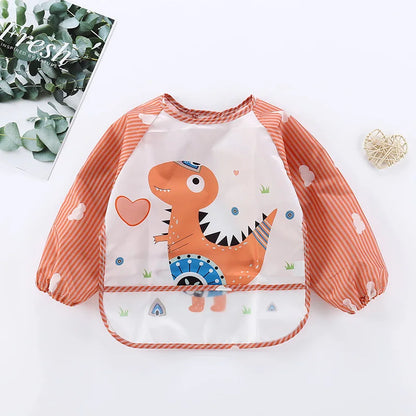 Long Sleeve Baby Bib with Pocket - Cartoon Waterproof Apron for 0-3 Years