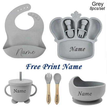 8-Piece Silicone Baby Feeding Set | Crown Plate with Suction Bowl | BPA-Free Tableware