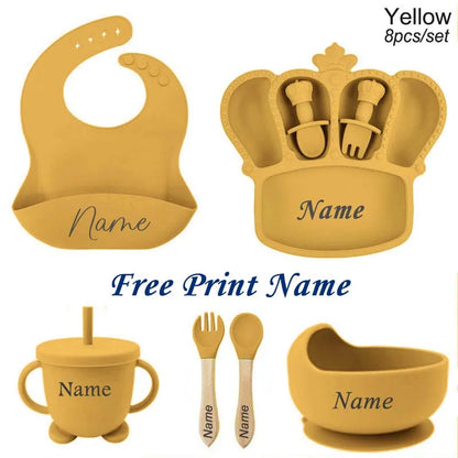 8-Piece Silicone Baby Feeding Set | Crown Plate with Suction Bowl | BPA-Free Tableware