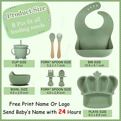 8-Piece Silicone Baby Feeding Set | Crown Plate with Suction Bowl | BPA-Free Tableware